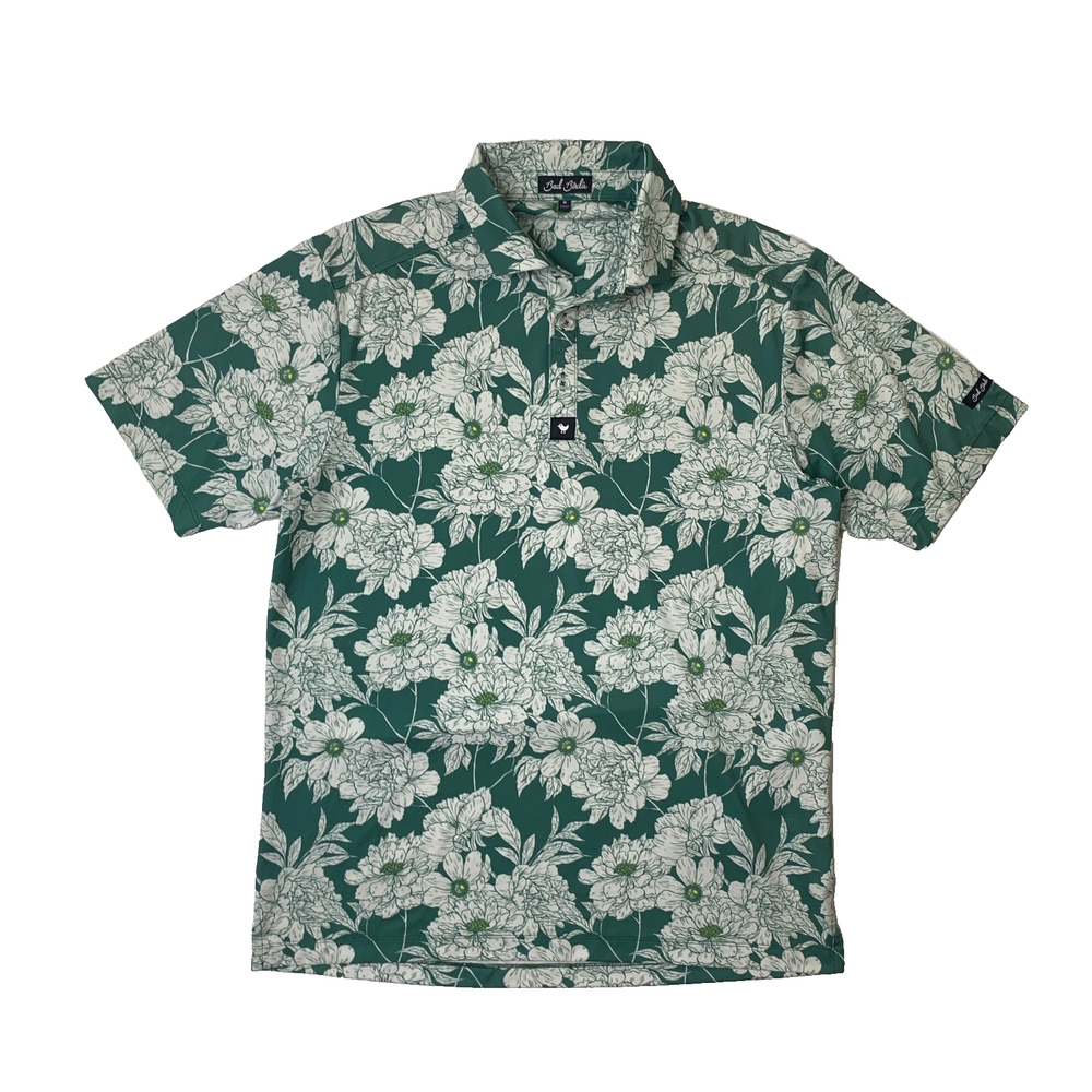 Bad Birdie Shirt Mens M Medium Green White Floral Short Sleeve Hawaiian Polo